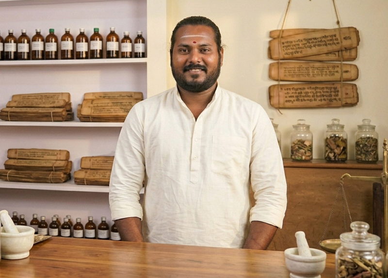 Portrait of Dr. T.D. Sivagurunathan, expert Ayurvedic physician answering questions in the FAQ section for Agathiyar Vaidya Salai.