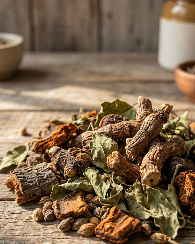 Raw Ayurvedic herbs used by the best Ayurveda doctor in Thanjavur at Agathiyar Vaidhya Salai.