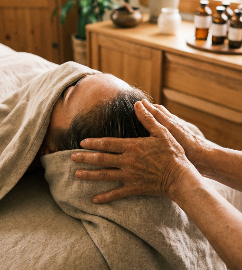 Professional Ayurvedic therapy session being conducted at the clinic of the best Ayurveda doctor in Thanjavur.