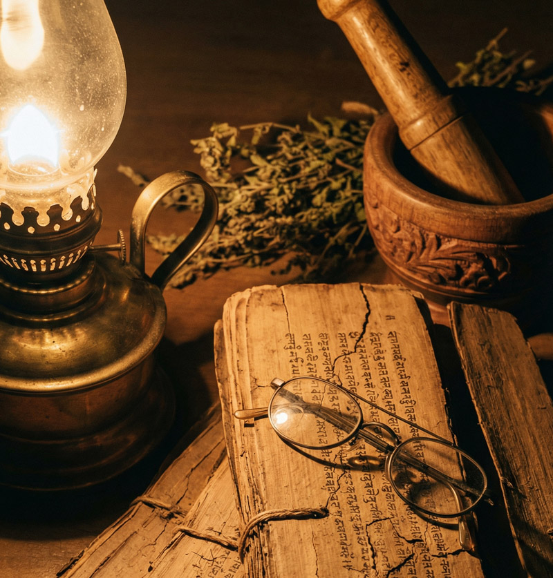 Authentic traditional equipment used for Panchakarma treatments at Agathiyar Vaidhya Salai clinic.